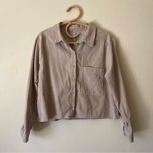 Zara TRF Collection Tan Burton Collar Crop Long Sleeve Top